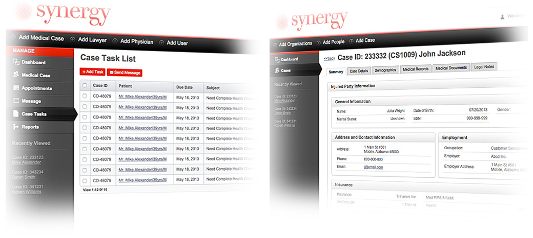 Synergy IXS web portal mockup